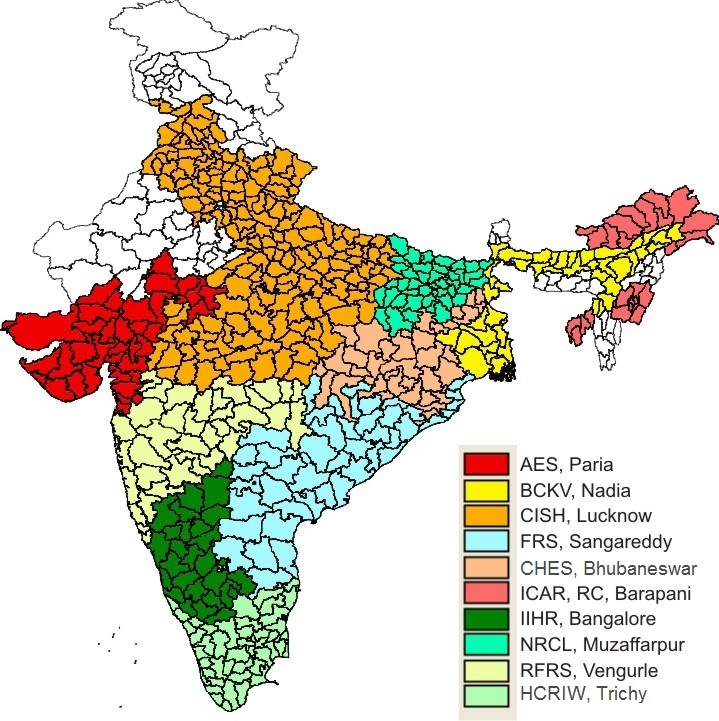 Various Centers of National Database on Mango Project